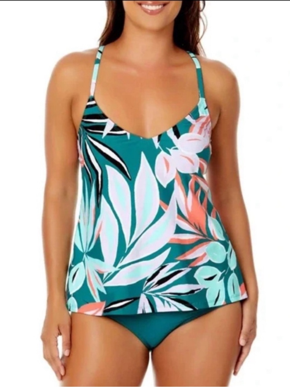 NWT Anne Cole V-Neck Tropical Tankini Top